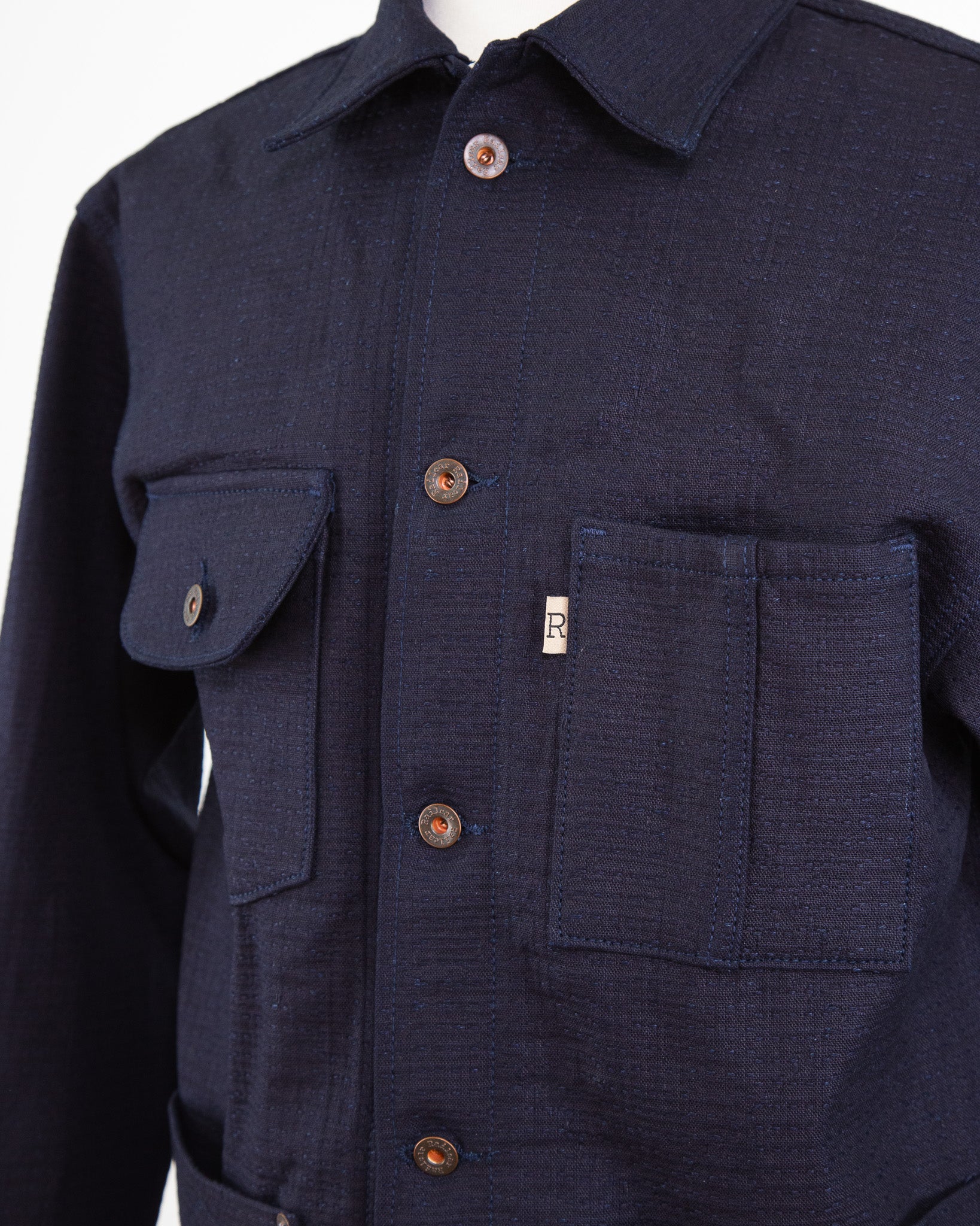 Front Chest Detail of Unshin Sashiko Chore Coat